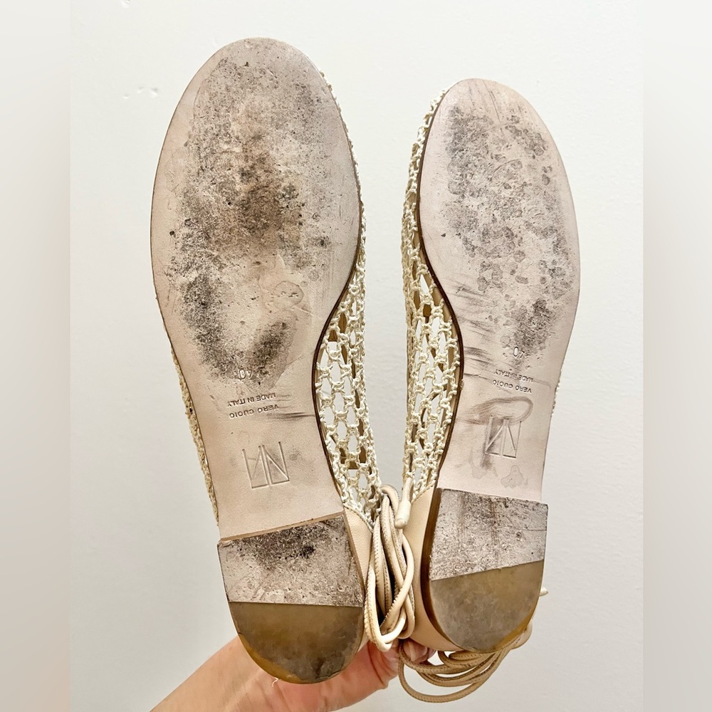 Tamara Mellon Next Step Woven Ankle Wrap Ballet Flats in Natural, EU 40 (US 10) - Picture 4 of 15